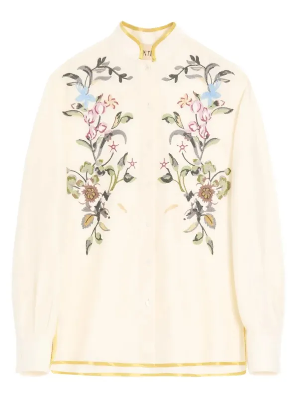 Floral Thread Embroidery Linen Shirt made by Valentino Garavani