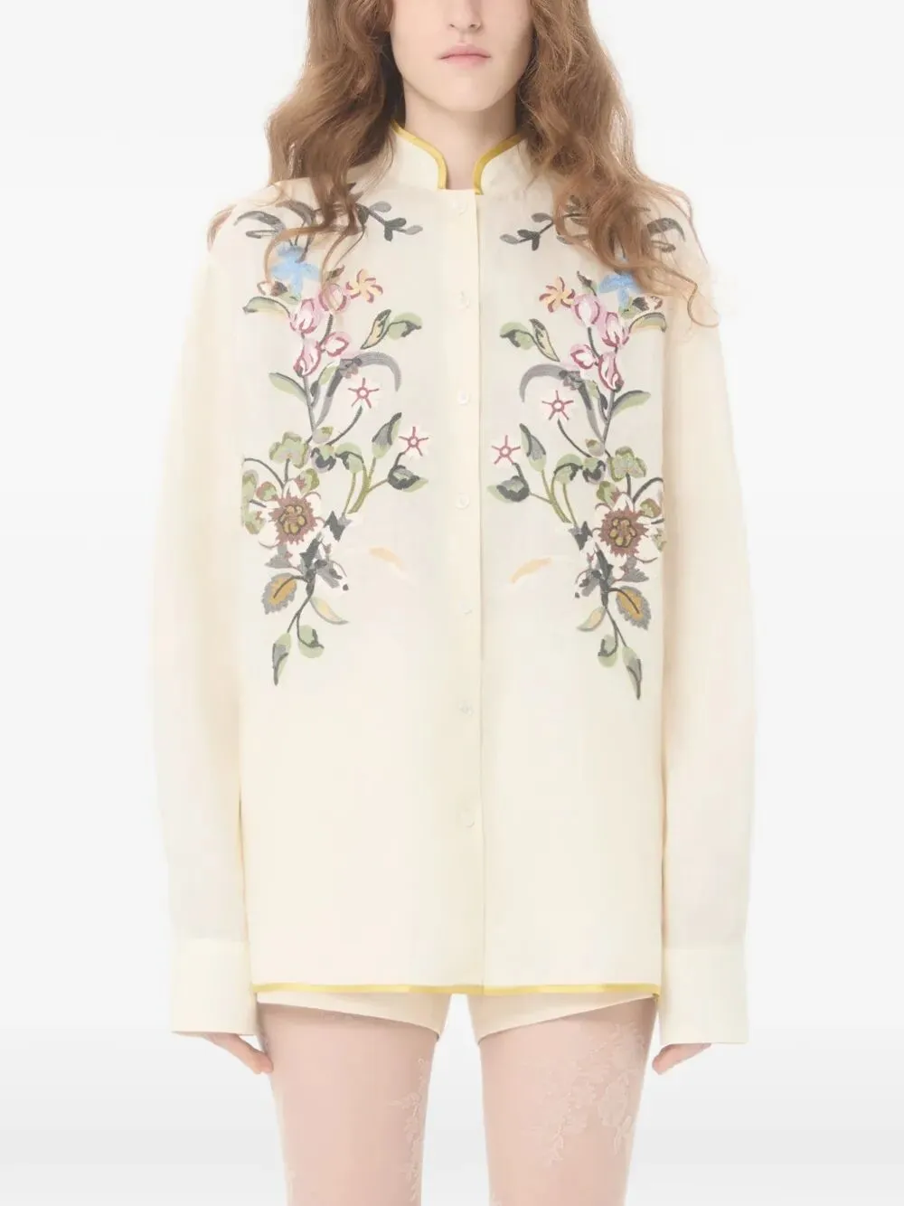 Floral Thread Embroidery Linen Shirt sold by Wanan Luxury product image thumbnail 5