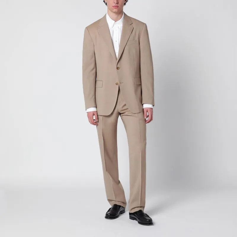 Beige Single-Breasted Linen Suit made by Wanan Luxury