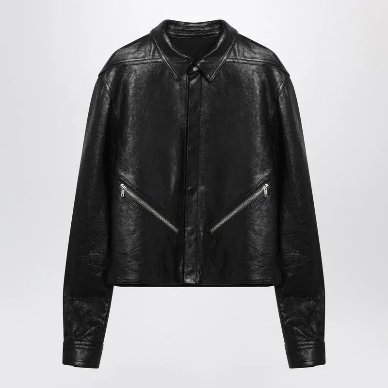 Black Cropped Leather Jacket With Zip sold by Wanan Luxury