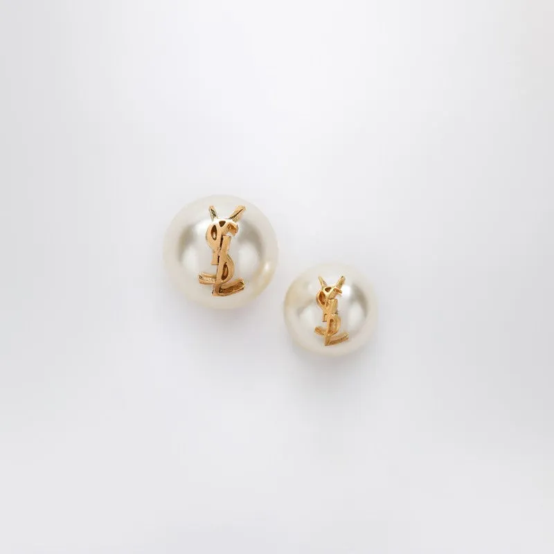 Asymmetrical Earrings With Pearl And Cassandre Logo made by Yves Saint Laurent