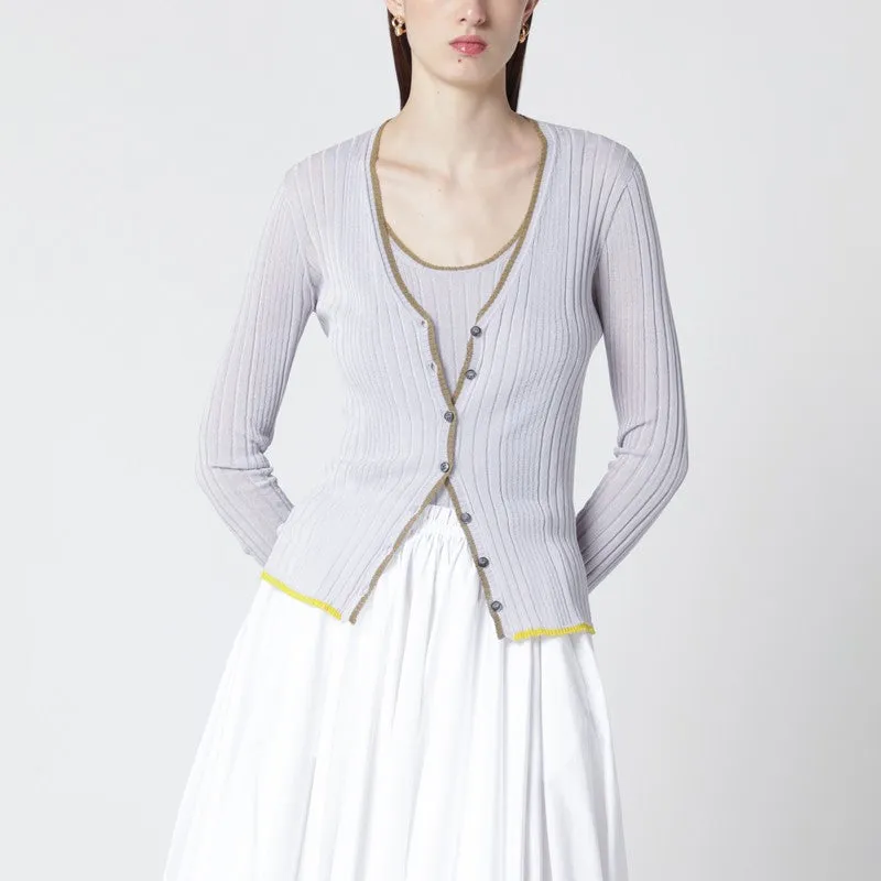 Lilac Cardigan With Gold Trim sold by Wanan Luxury