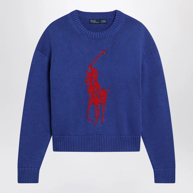 Purplish Blue Sweater With Logo Intarsia made by Polo by Ralph Lauren