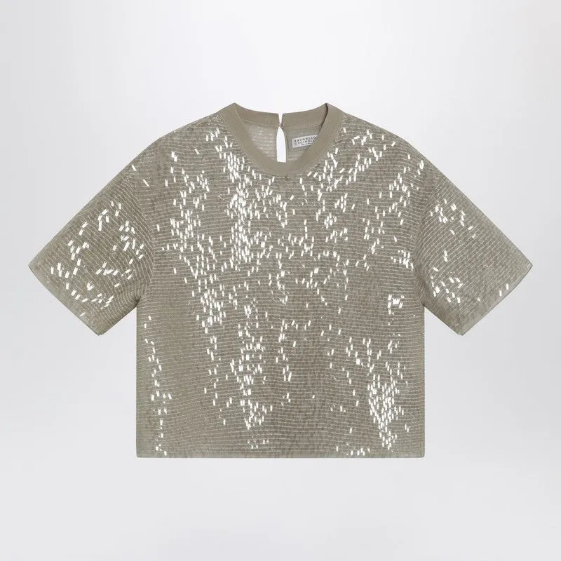 Dazzling Cascade Embroidery T-Shirt In Crispy Silk sold by Wanan Luxury