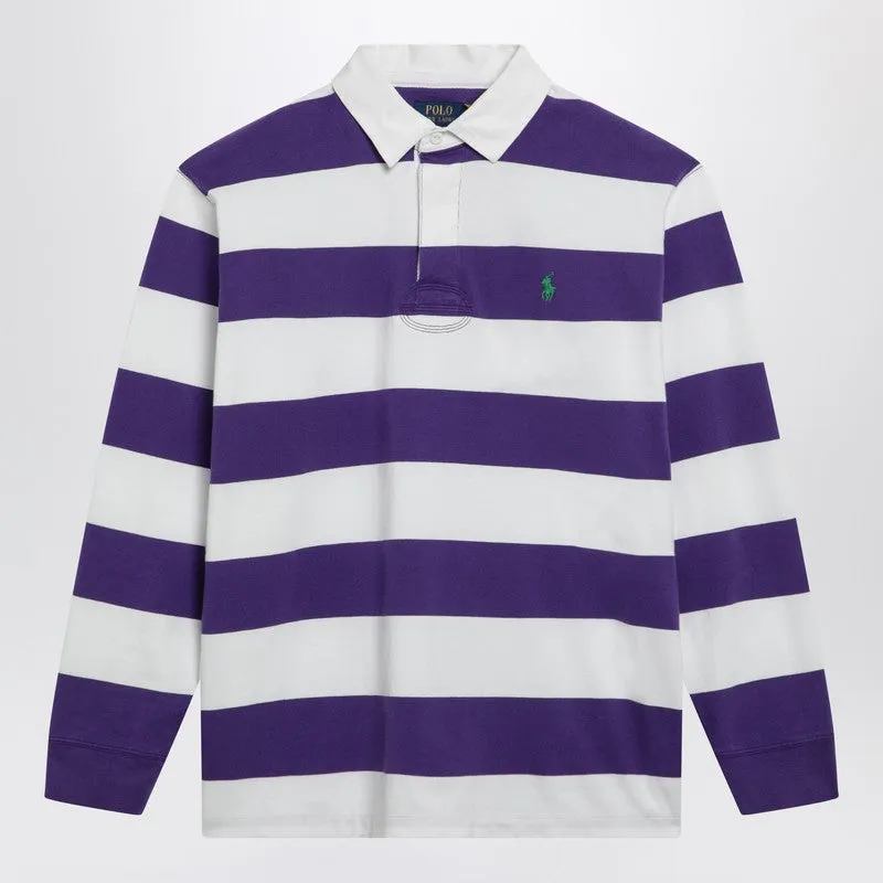 White/Purple Striped Classic Fit Polo Shirt sold by Wanan Luxury