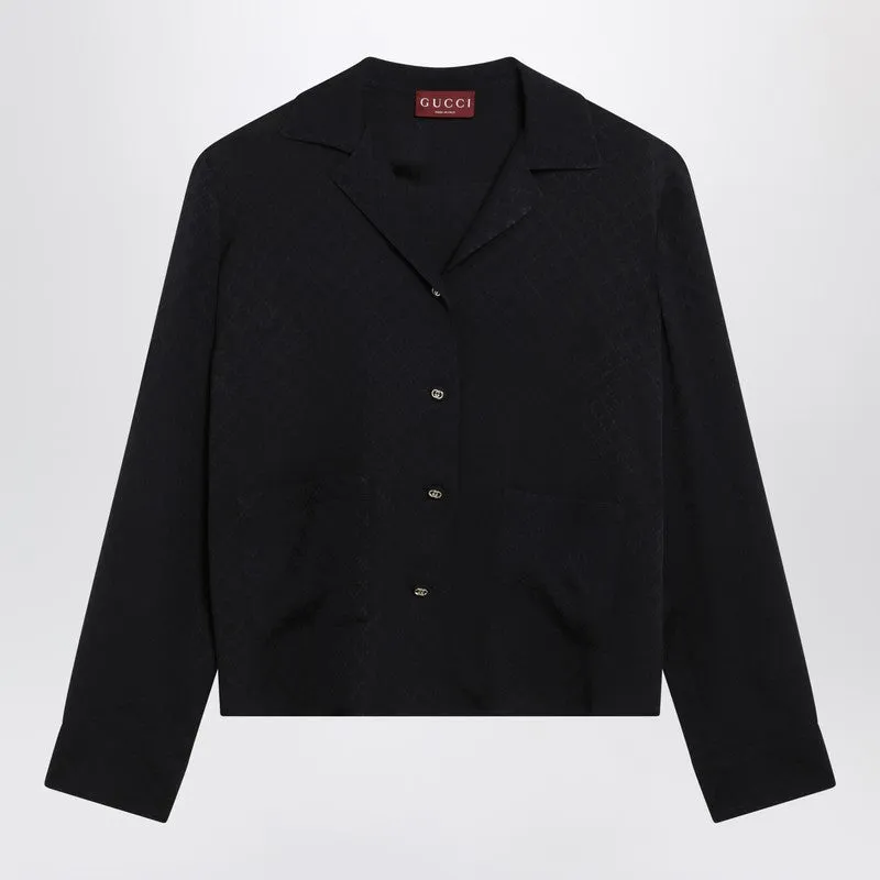 Blue Jacquard Silk-Blend Shirt made by Gucci