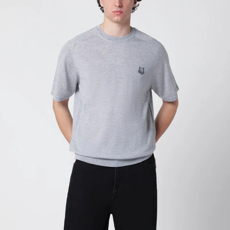 Grey Mélange Fox Head Wool Sweater made by MAISON KITSUNE