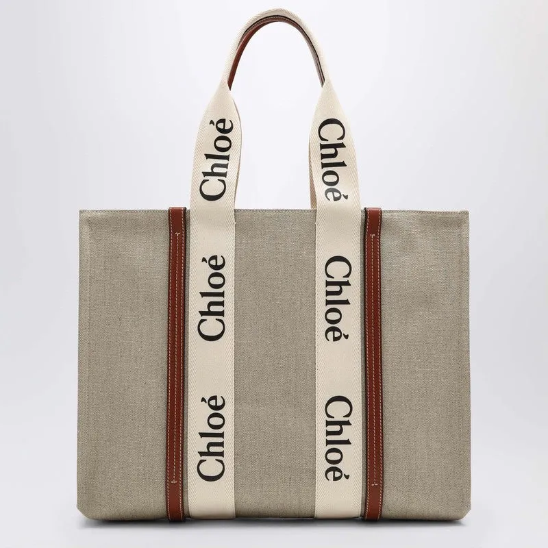 Large Woody Tote Bag In Beige Canvas sold by Wanan Luxury