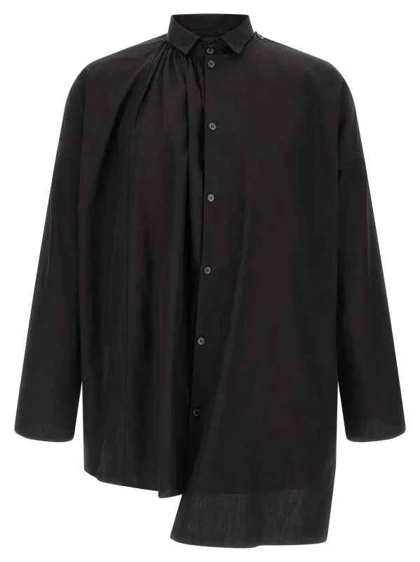 Collar Gather Double B Shirt And Blouse Black made by Yohji Yamamoto