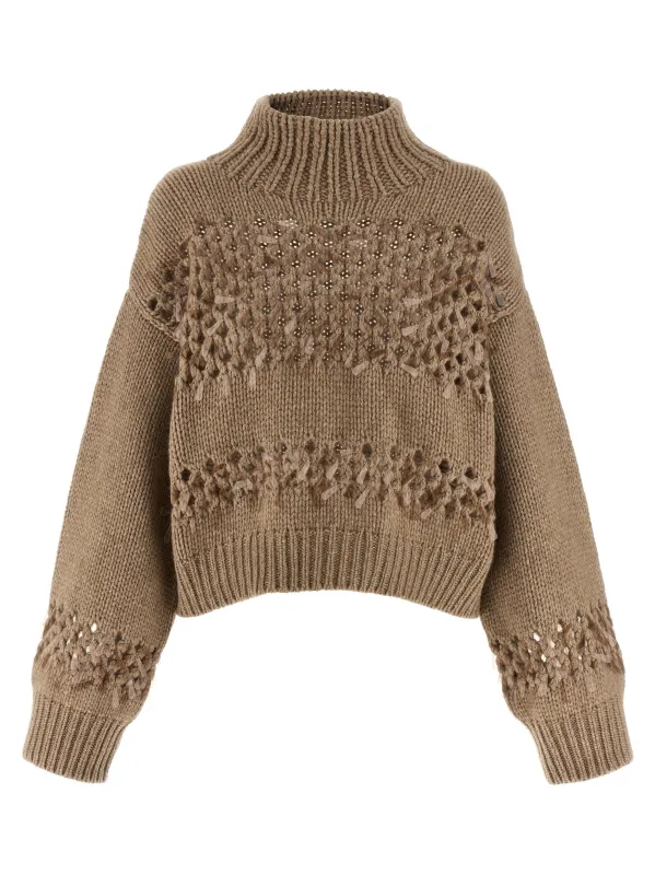 Drop Sequin Sweater Sweaters And Cardigans Beige sold by Wanan Luxury