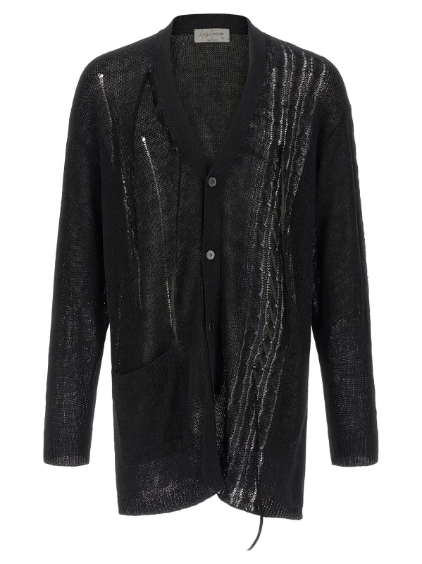 Lace Up Cardigan Sweaters And Cardigans Black made by Yohji Yamamoto