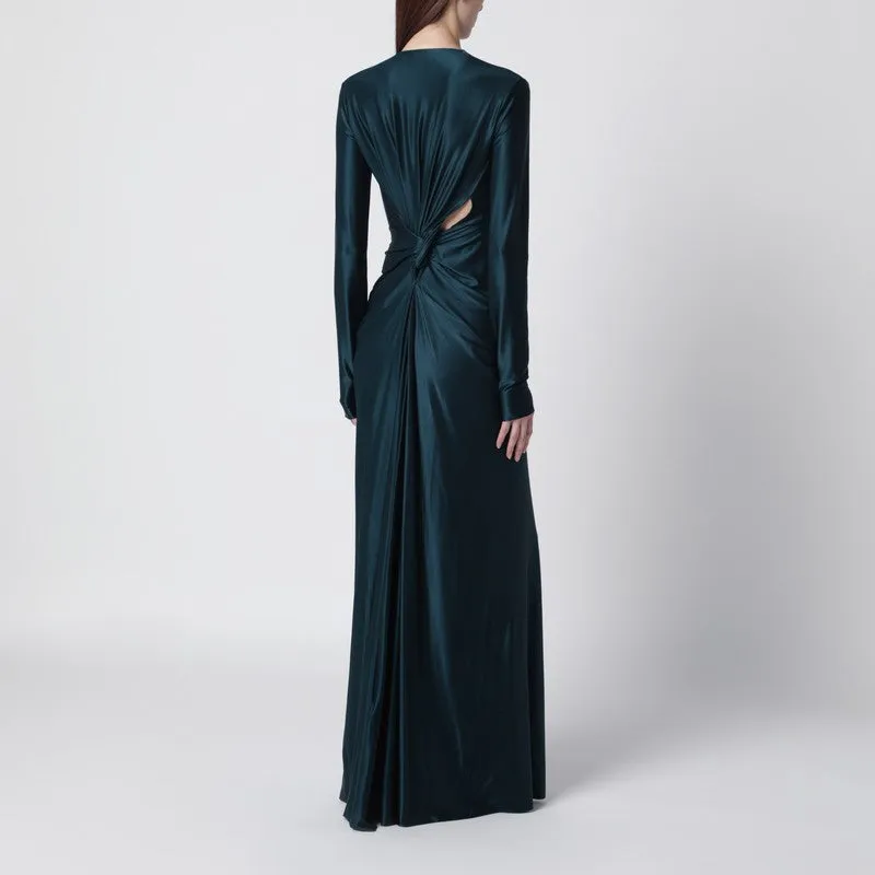 Dark Aqua Green Long Dress With Front Zip sold by Wanan Luxury product image thumbnail 2