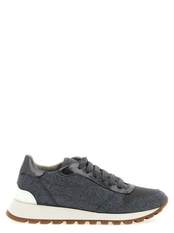 Runners Precious Toe Sneakers Gray made by Brunello Cucinelli