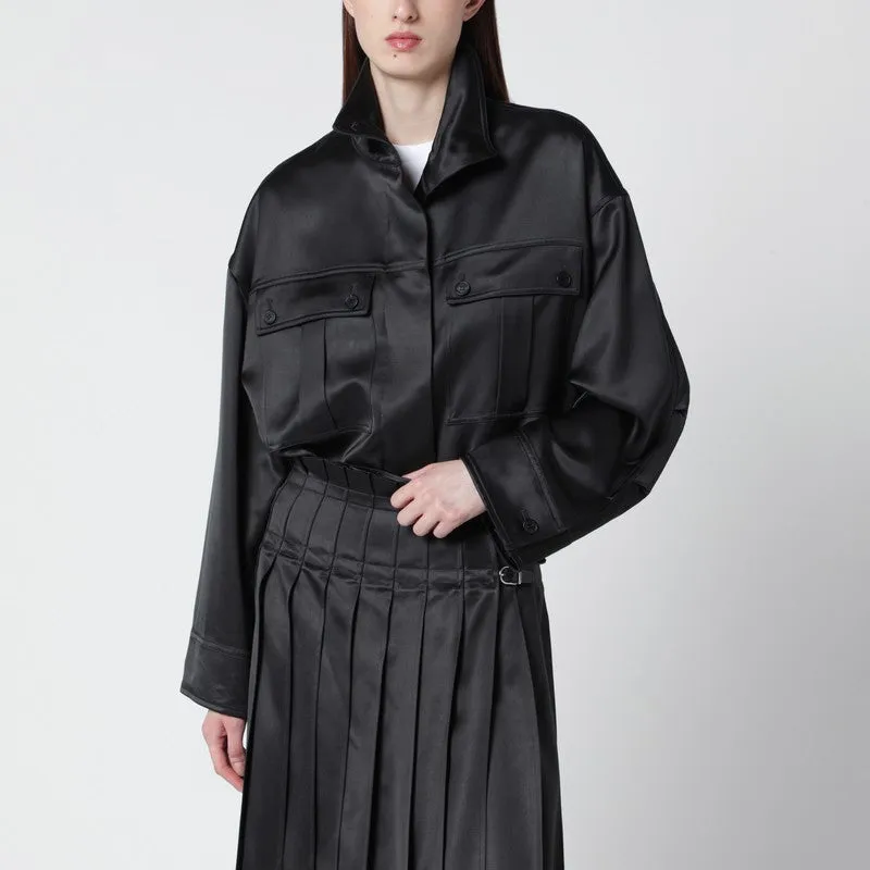 Dark Grey Glossy Viscose Shirt Jacket sold by Wanan Luxury