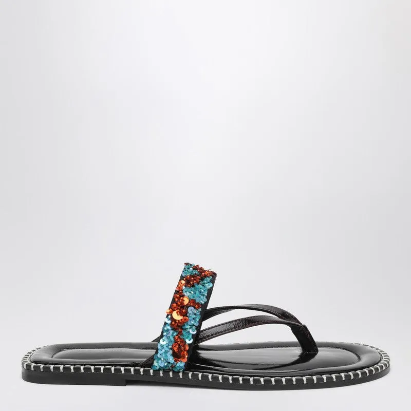 Black Thong Slip-On Sandals With Sequins sold by Wanan Luxury