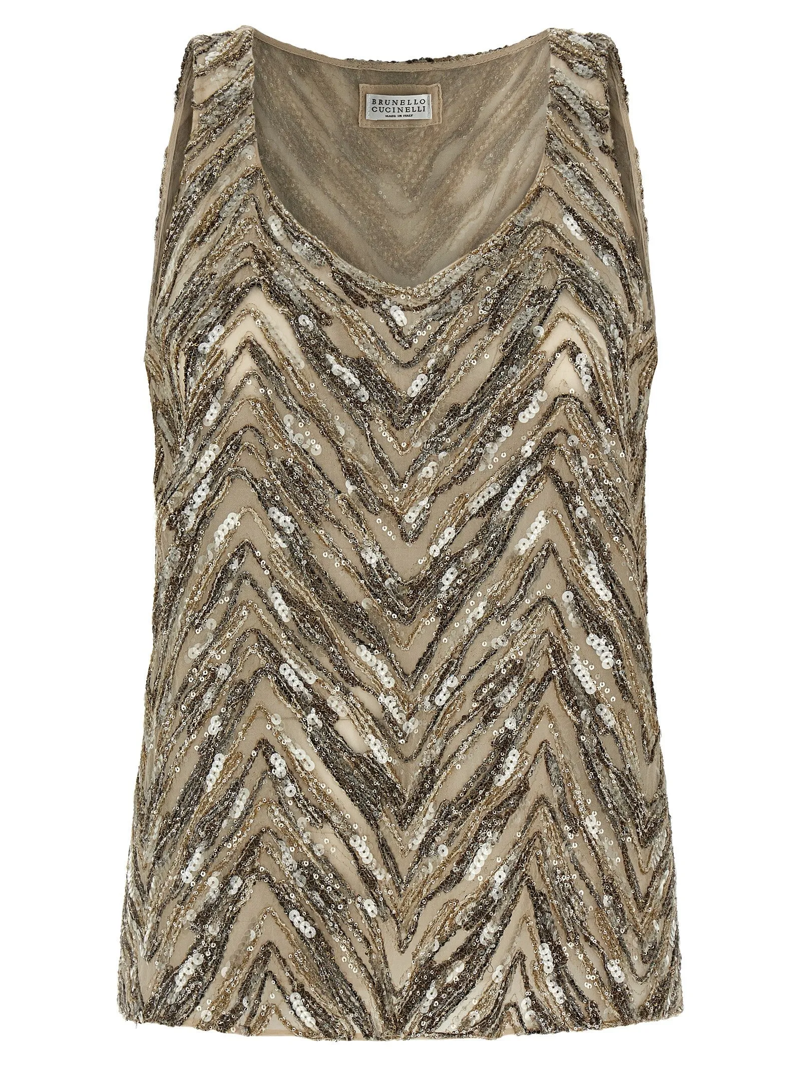 Dazzling Chevron Embroidery Tops Beige sold by Wanan Luxury