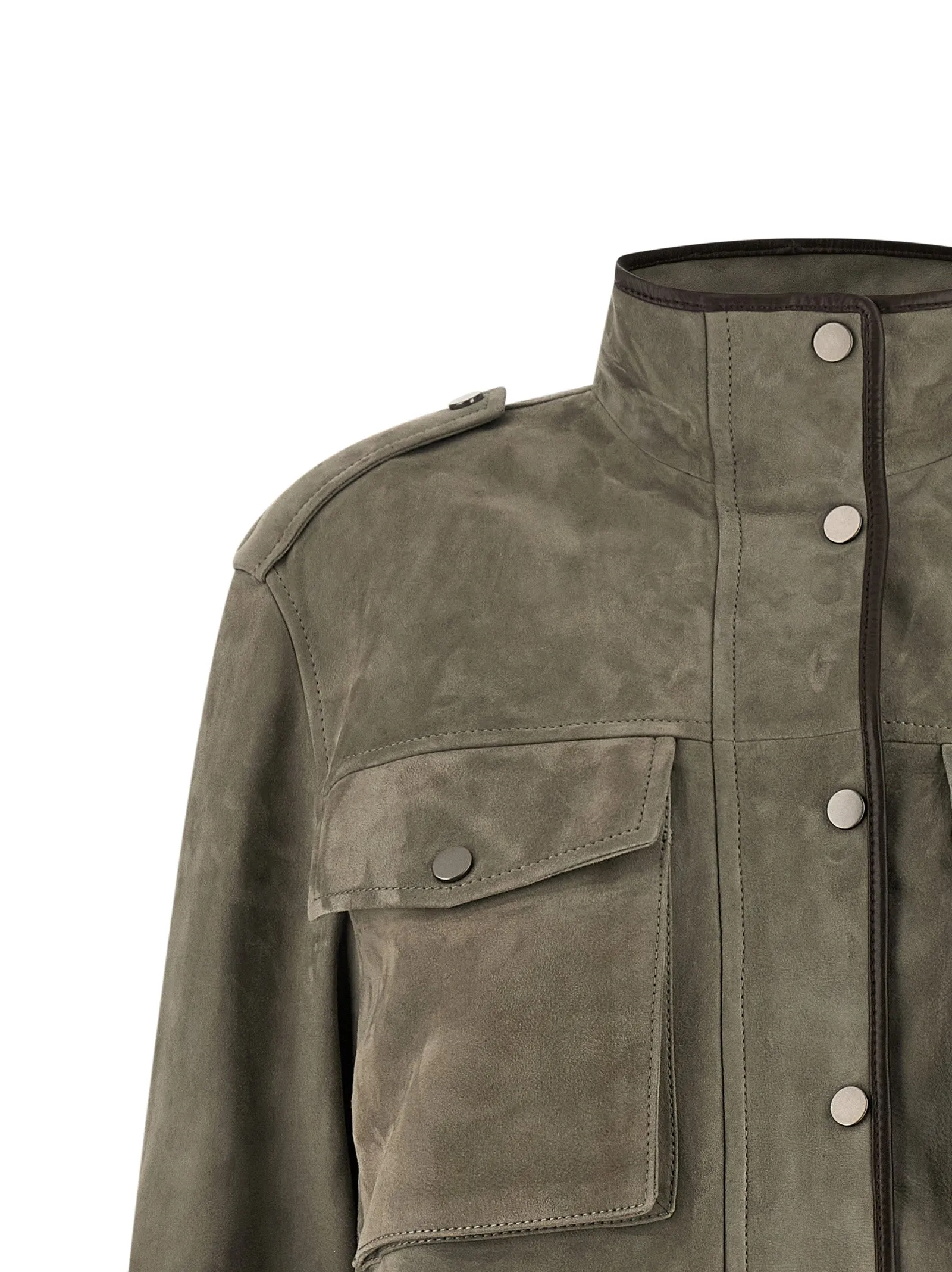 Couture Suede Jacket Puffer Jackets Gray sold by Wanan Luxury product image thumbnail 3