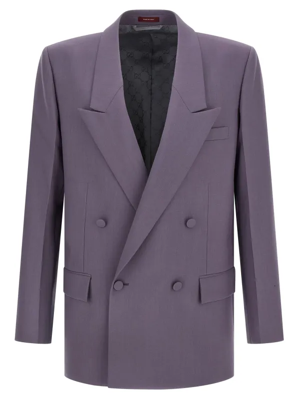 Double-Breasted Wool Blazer Purple made by Gucci