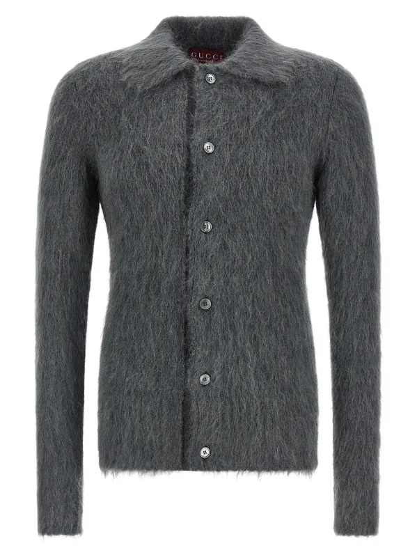 Mohair Wool Cardigan Sweaters And Cardigans Gray sold by Wanan Luxury
