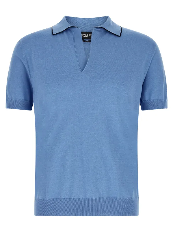 Cotton And Silk Shirt Polo Light Blue made by Tom Ford