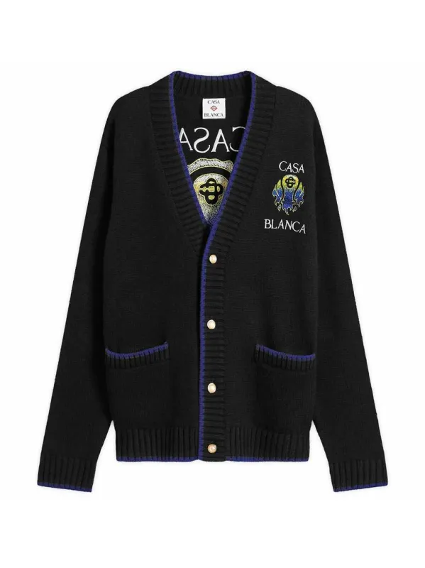 Flaming Tennis Ball Cardigan - Black made by Casablanca