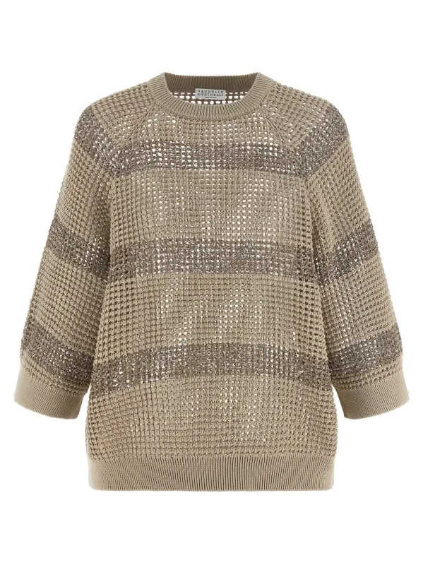 Dazzling Stripes Sweaters And Cardigans Beige sold by Wanan Luxury