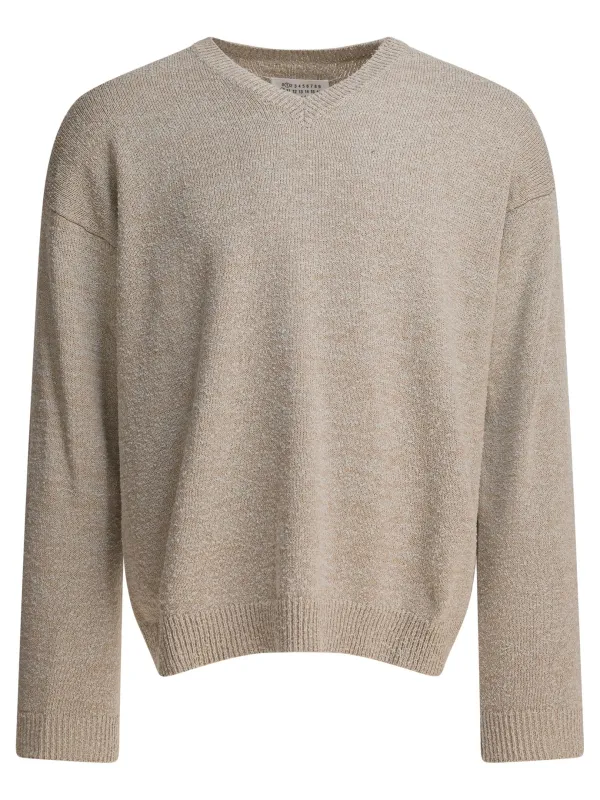 Cotton Blend V-Neck Sweater Knitwear Grey made by Maison Margiela