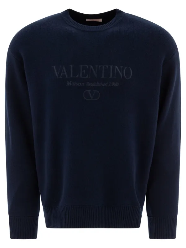 Wool Sweater With Valentino Embroidery Knitwear Blue made by Valentino