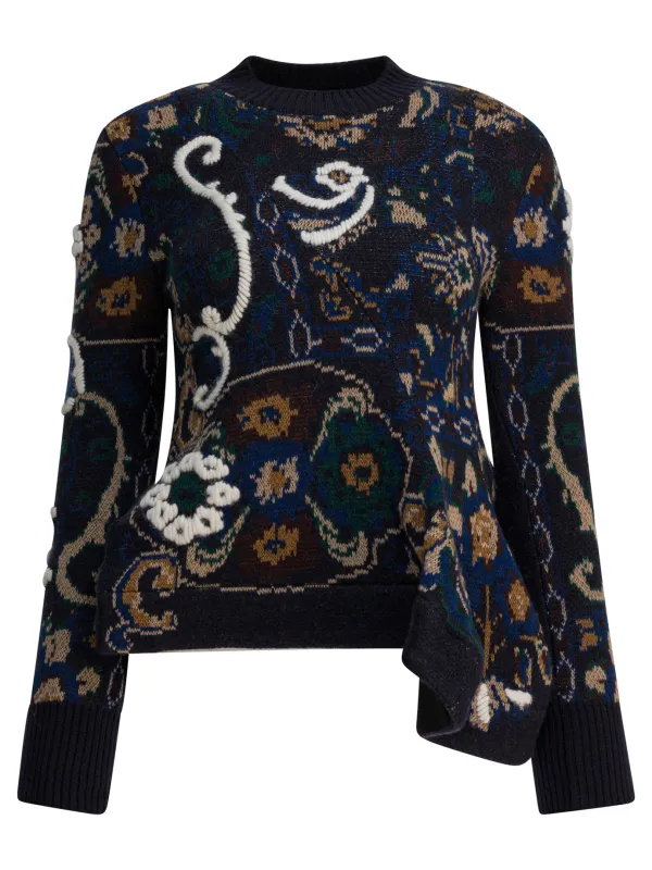 Floral Jacquard Knit Sweater Knitwear Blue made by Sacai