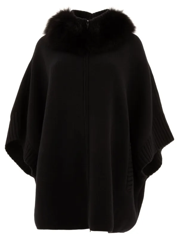 Wool And Cashmere Poncho Jackets And Coats Black sold by Wanan Luxury