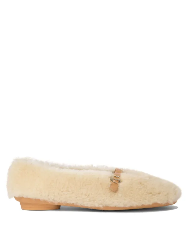 Noella Fur Ballerinas Beige made by Salvatore Ferragamo