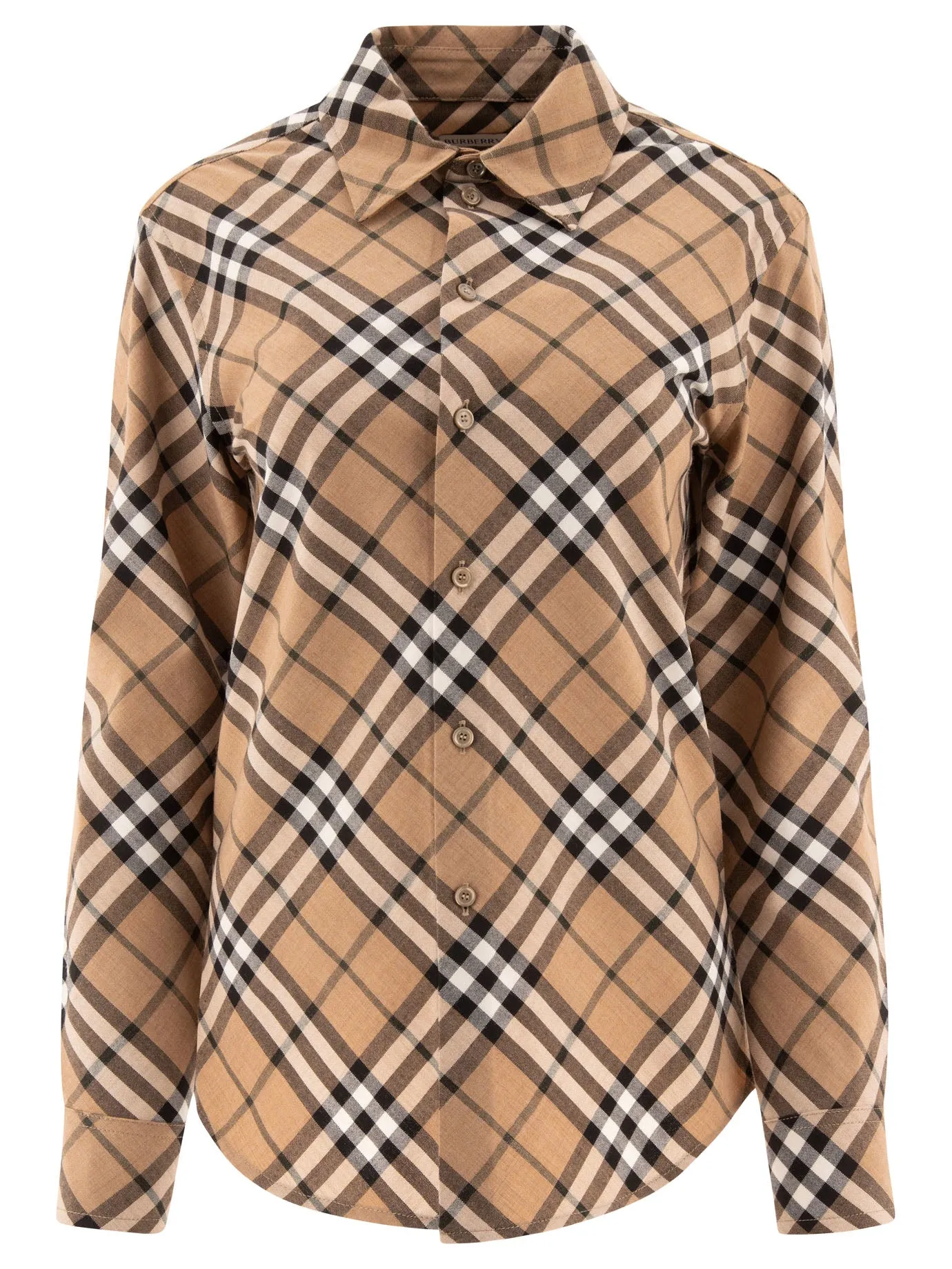 Wool Blend Shirt With Check Motif Shirts Beige sold by Wanan Luxury