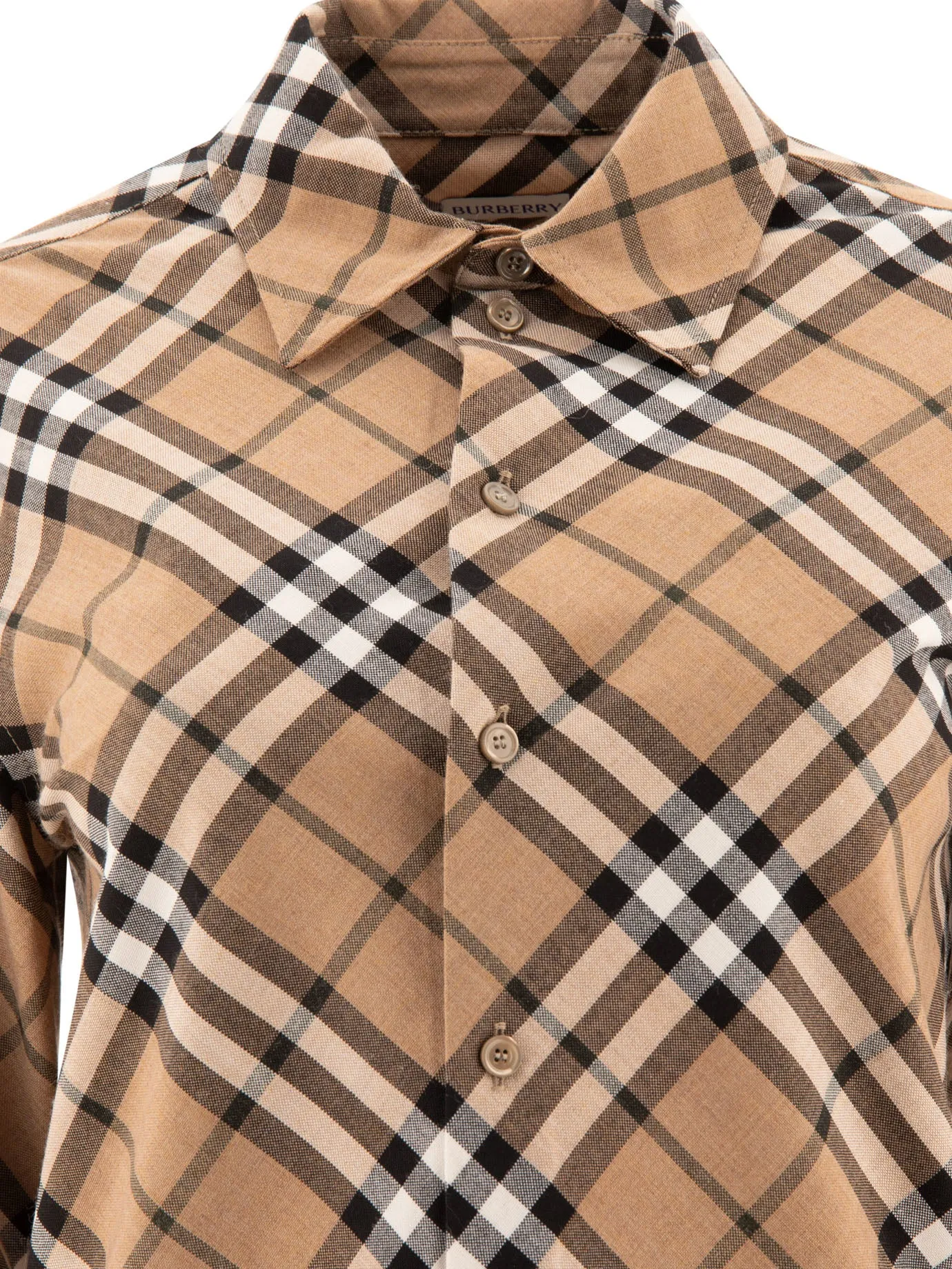 Wool Blend Shirt With Check Motif Shirts Beige sold by Wanan Luxury product image thumbnail 3