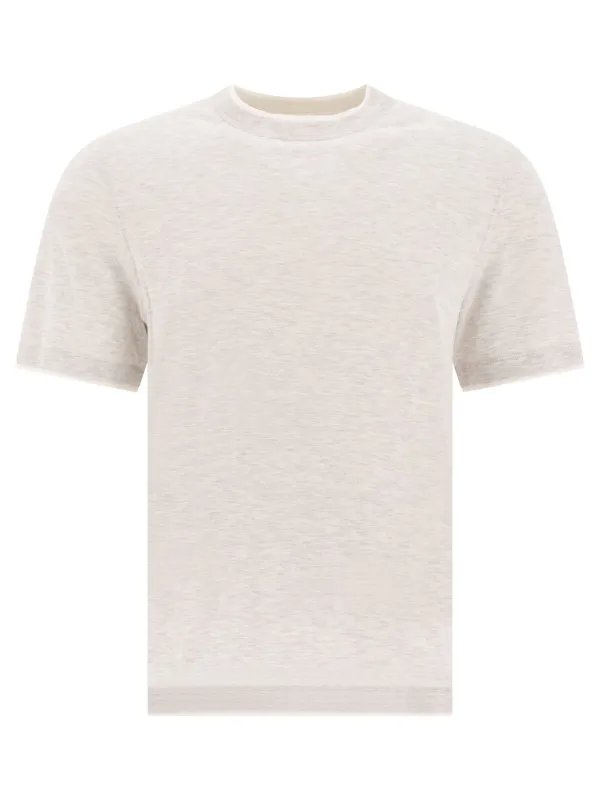 Crew-Neck T-Shirt In Linen And Cotton Jersey With Faux Layering T-Shirts Grey made by Brunello Cucinelli