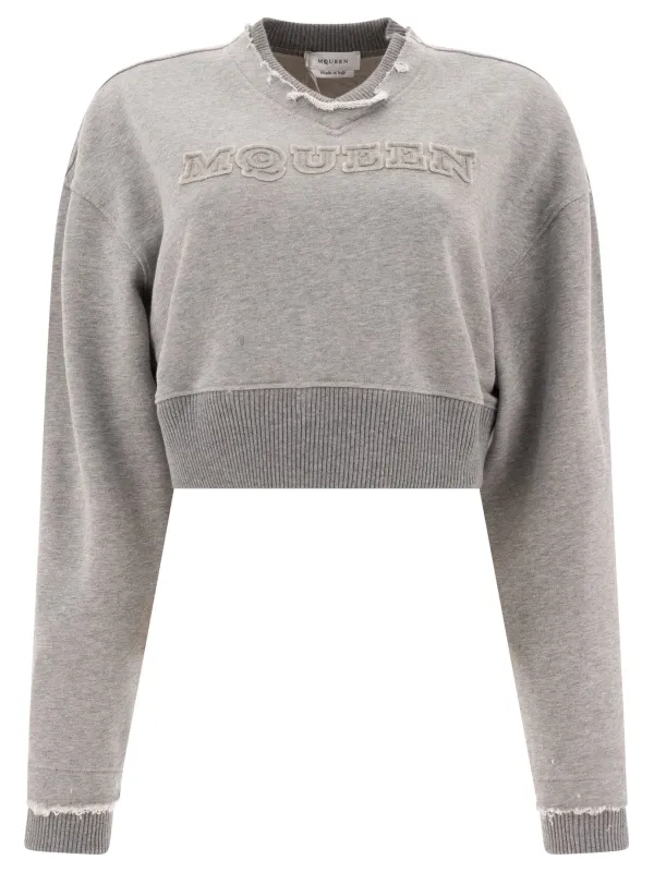 Cropped Sweatshirt With Mcqueen Logo Sweatshirts Grey sold by Wanan Luxury