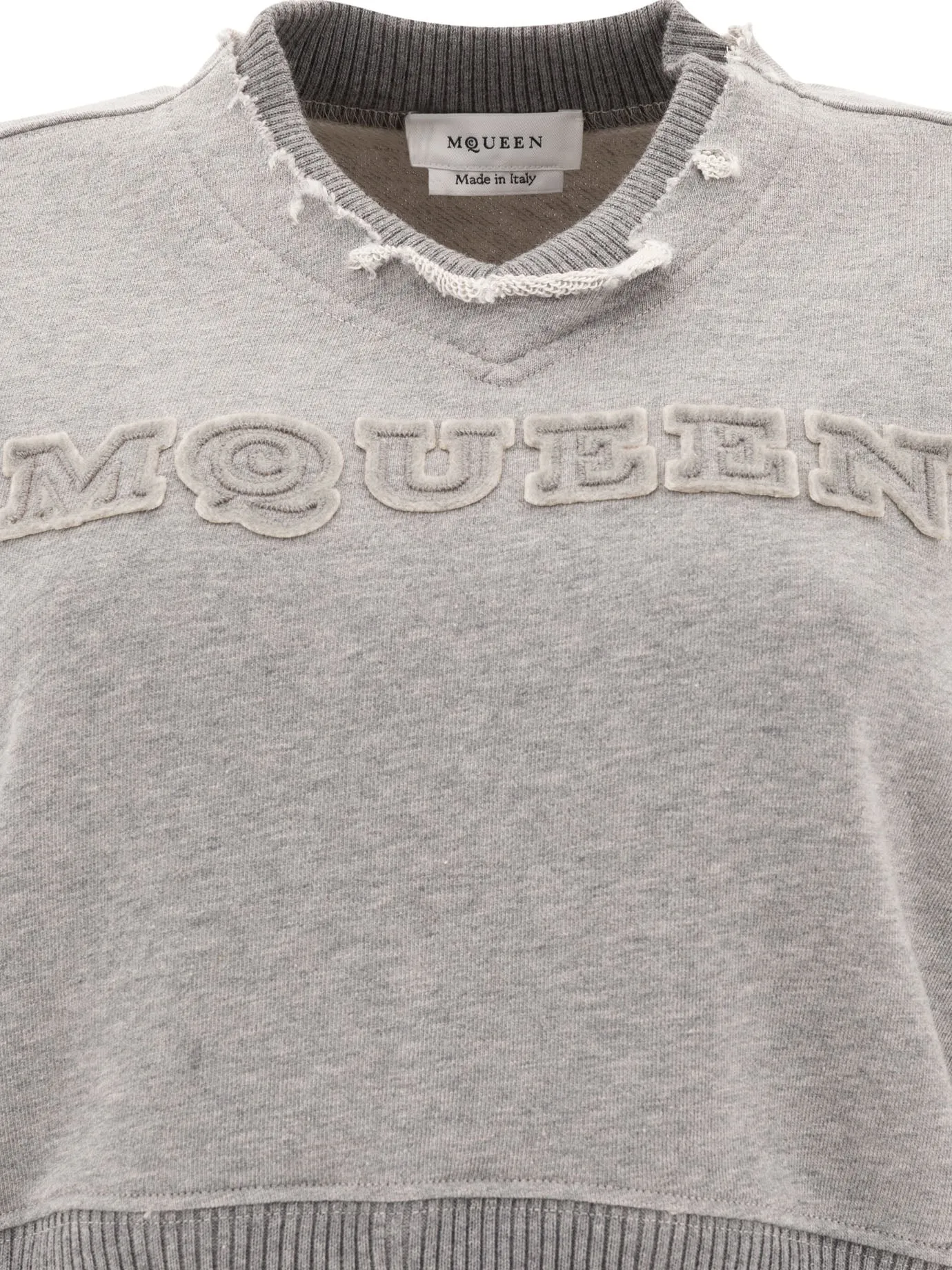 Cropped Sweatshirt With Mcqueen Logo Sweatshirts Grey sold by Wanan Luxury product image thumbnail 3
