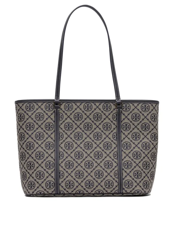 T Monogram Zip Tote Shoulder Bags Blue made by Tory Burch