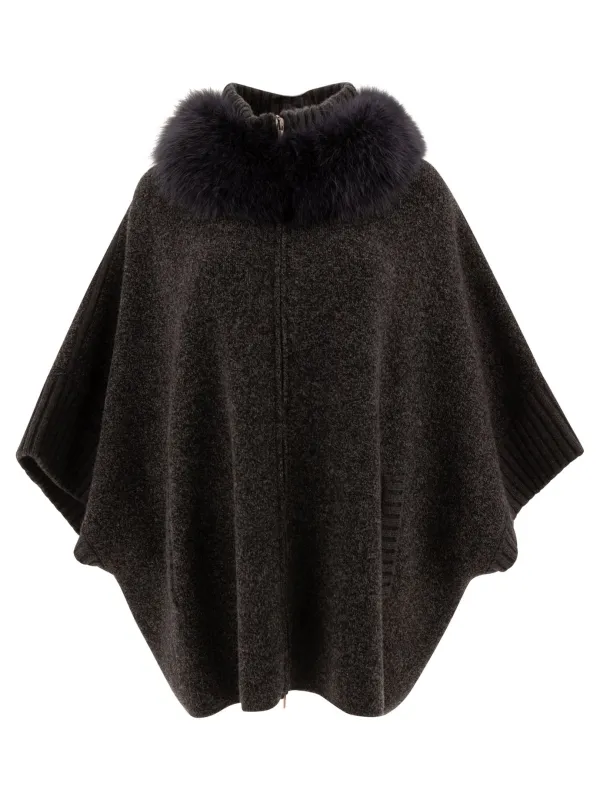 Wool And Cashmere Poncho Jackets And Coats Grey made by Wanan Luxury