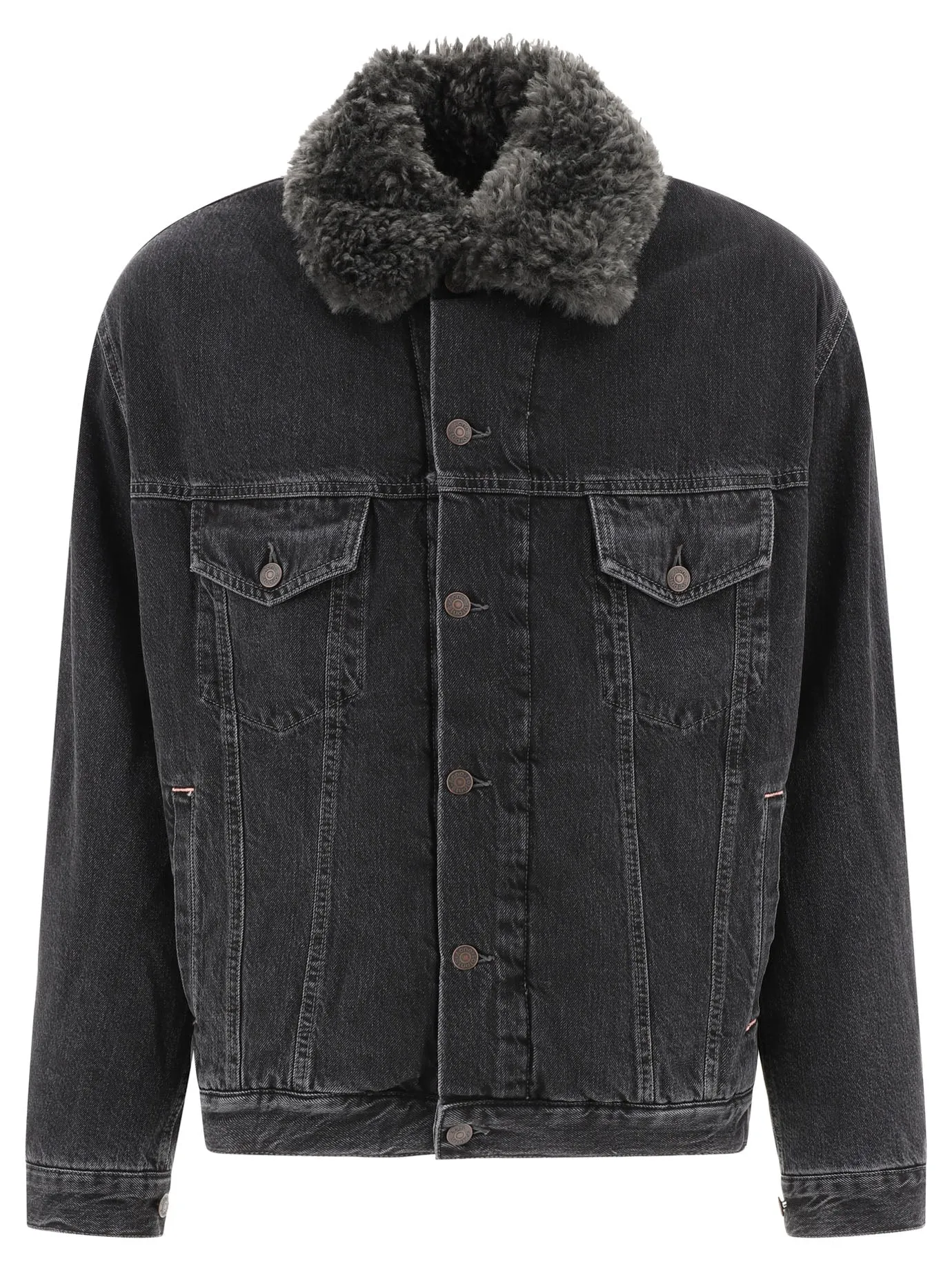 Lined Denim Jacket With Faux-Fur Collar Jackets And Coats Black sold by Wanan Luxury