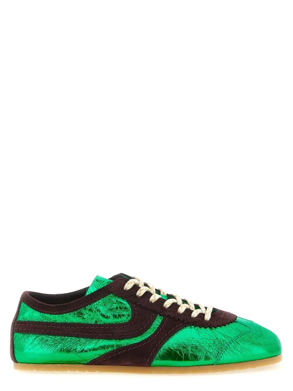 Laminated Leather Sneakers Green made by Dries Van Noten