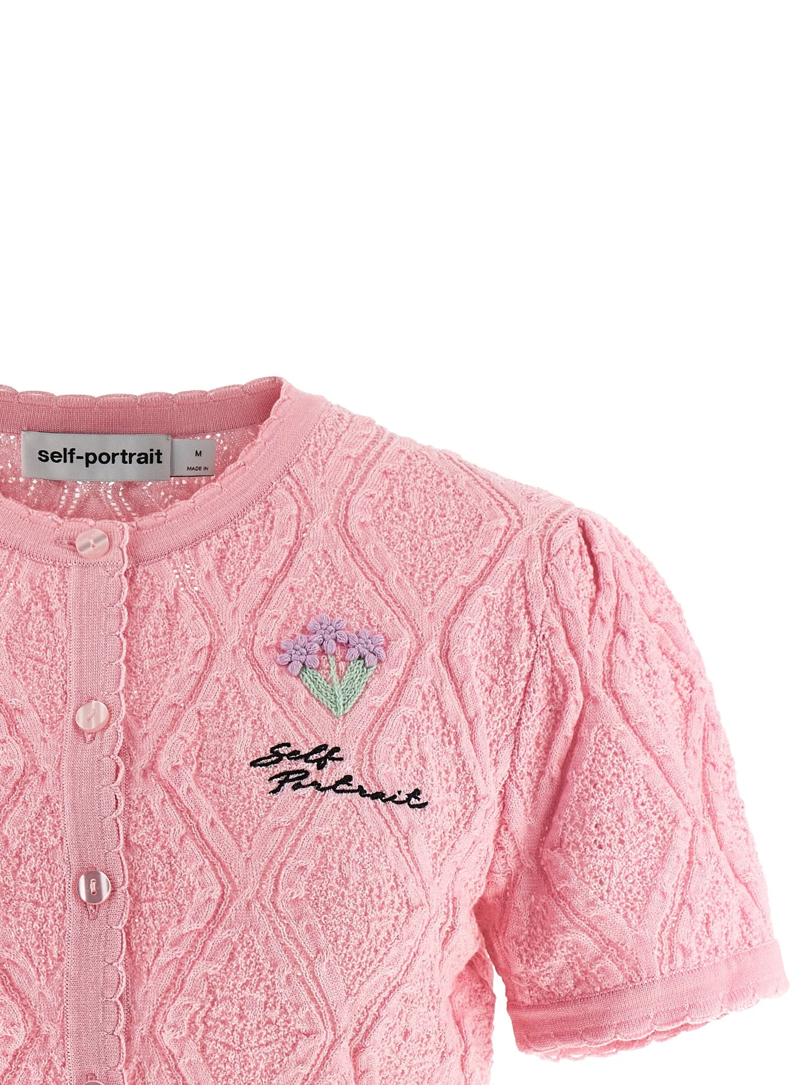 Pink Pointelle Knit Tops Pink sold by Wanan Luxury product image thumbnail 3