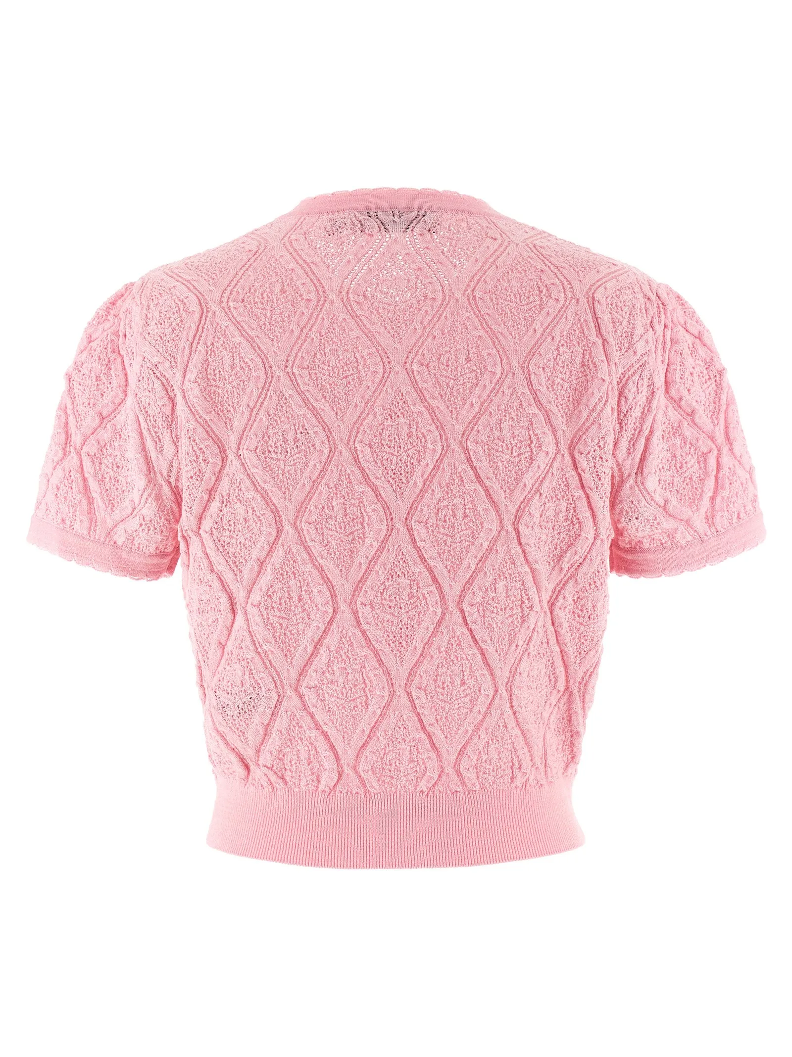 Pink Pointelle Knit Tops Pink sold by Wanan Luxury product image thumbnail 2