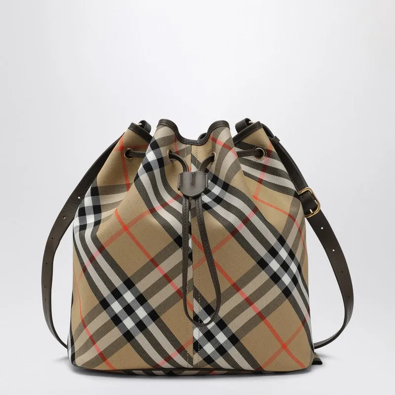 Medium Beige Bucket Bag With Check Pattern sold by Wanan Luxury