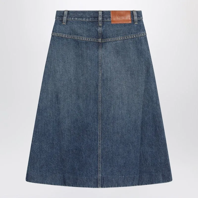 Knee-Length Skirt In Washed Blue Denim sold by Wanan Luxury product image thumbnail 2