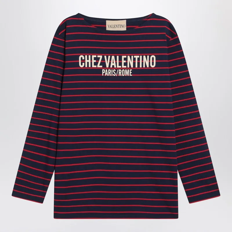 Blue T-Shirt With Red Stripes By Valentino sold by Wanan Luxury