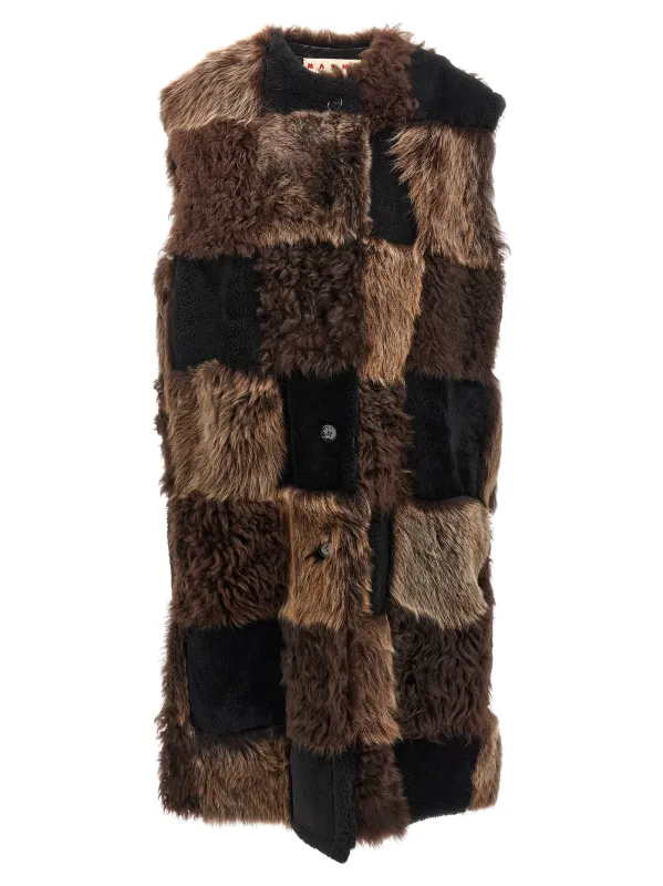 Long Shearling Vest Gilet Brown made by Marni