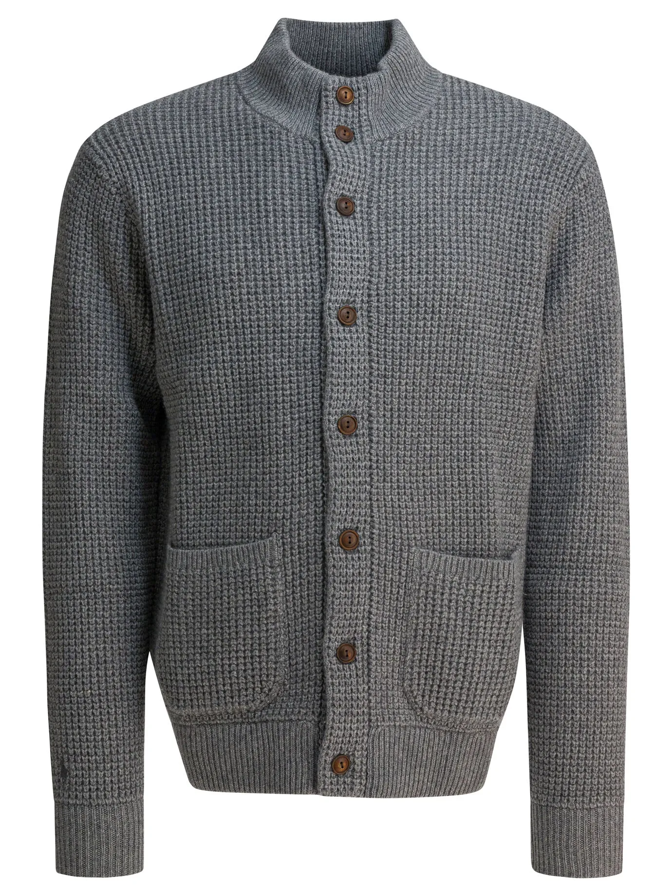 Mock Neck Cardigan Knitwear Grey sold by Wanan Luxury