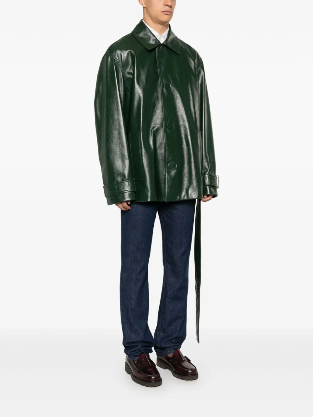 Trench In Pelle Lucida Jackets And Coats Green sold by Wanan Luxury product image thumbnail 4