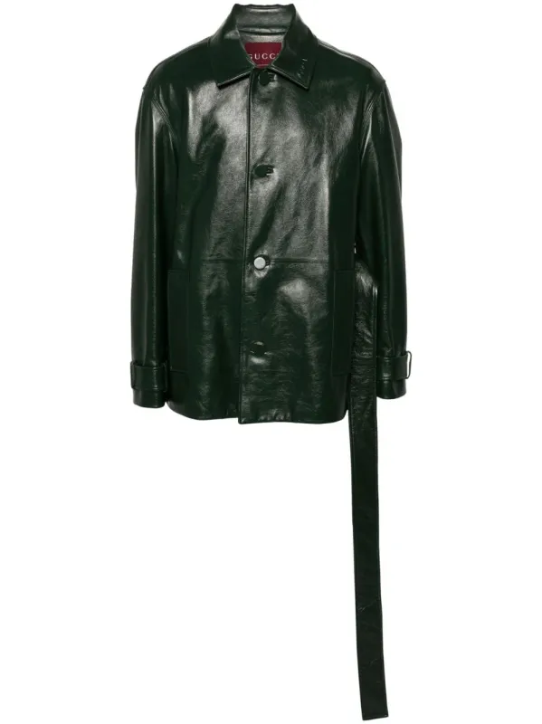 Trench In Pelle Lucida Jackets And Coats Green made by Gucci