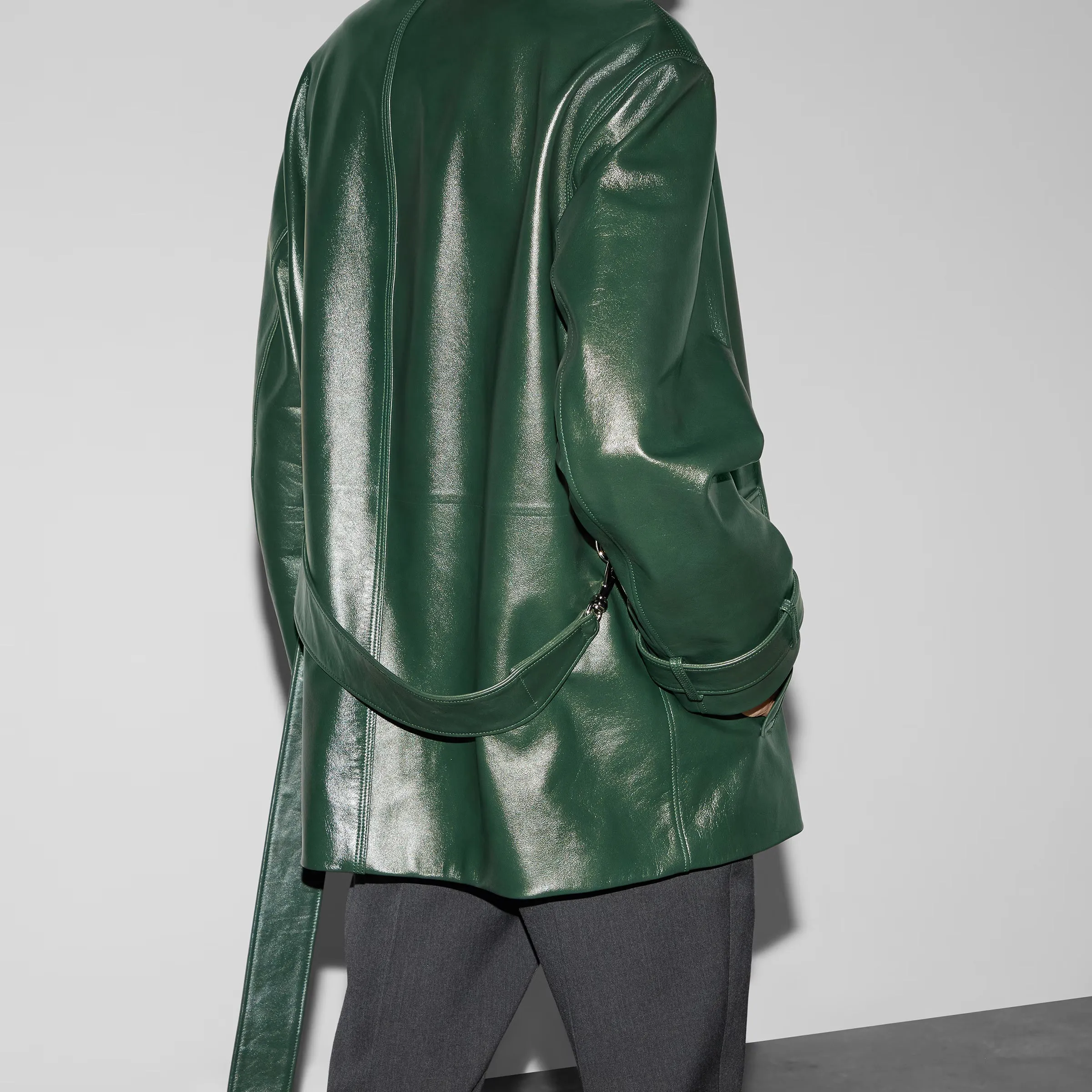 Trench In Pelle Lucida Jackets And Coats Green sold by Wanan Luxury product image thumbnail 2